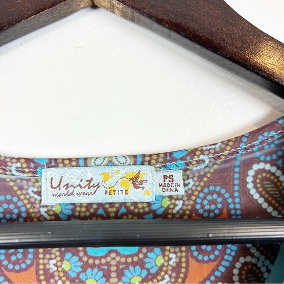 Unity World Wear Y2K Blue Short Sleeve Blouse Size Small Petite - Picture 3 of 5